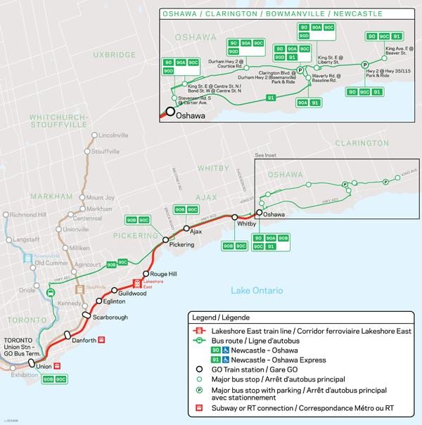 Çizgi harita Lakeshore East Git Transit