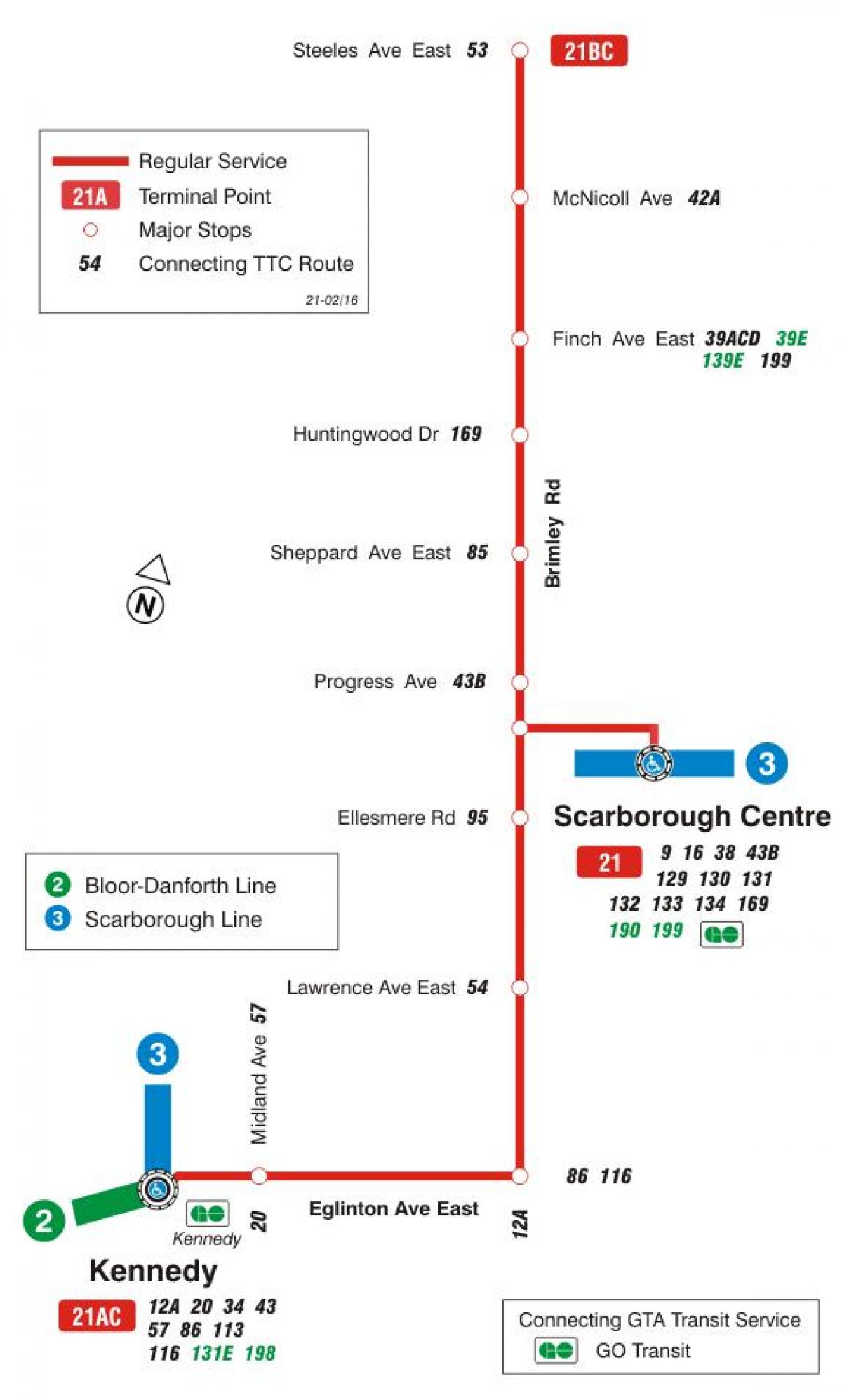 21 TTC haritası Brimley otobüs güzergahı Toronto