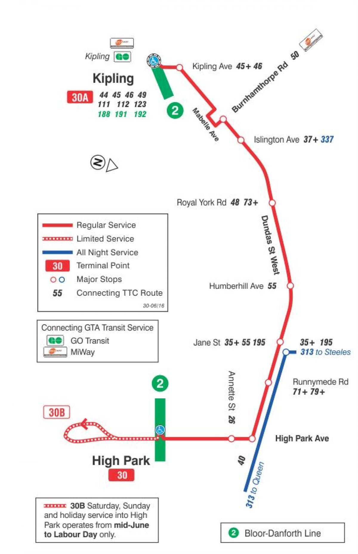 TTC 30 Lambton otobüs güzergahı Toronto haritası 