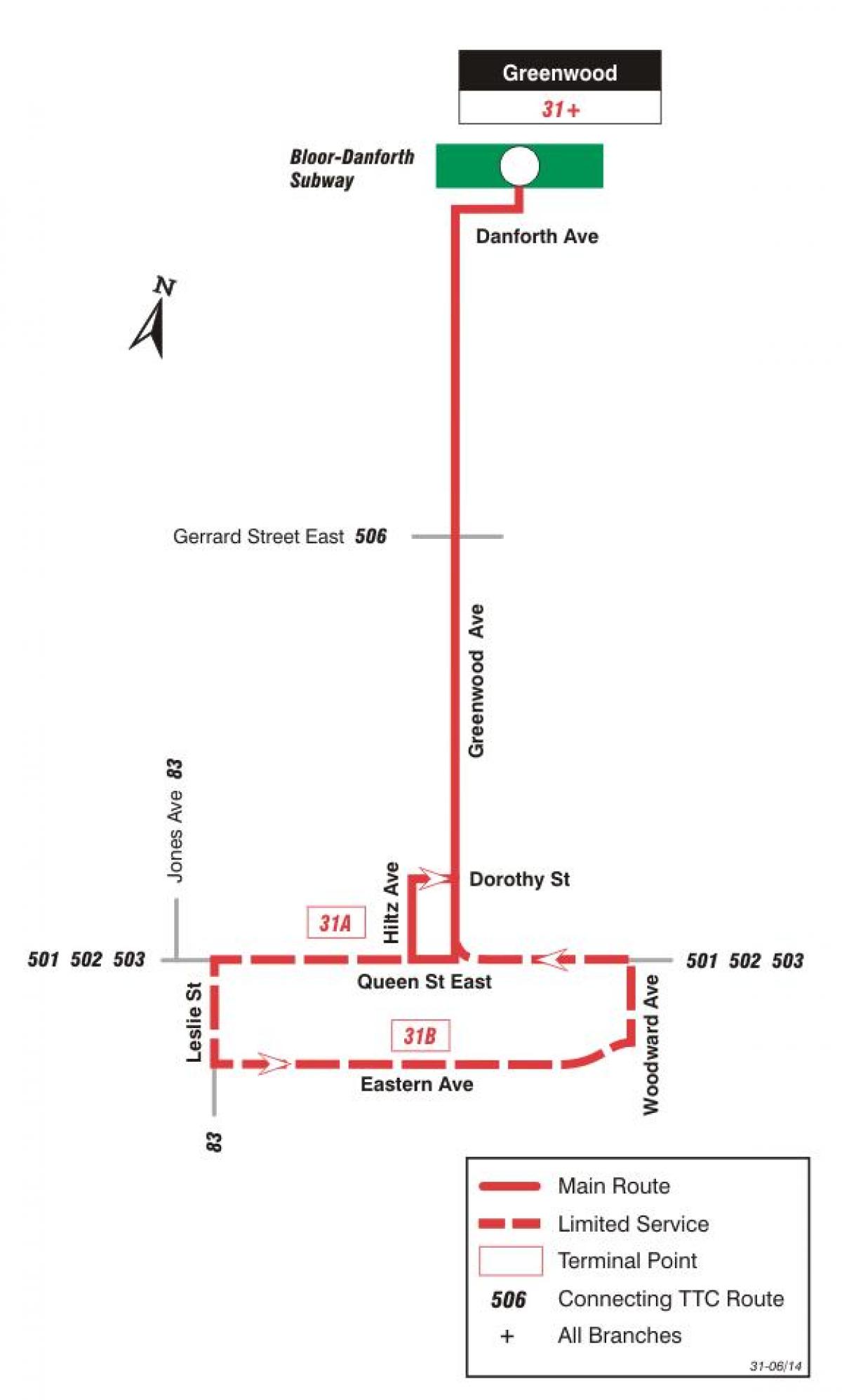 TTC 31 Greenwood otobüs güzergahı Toronto haritası 