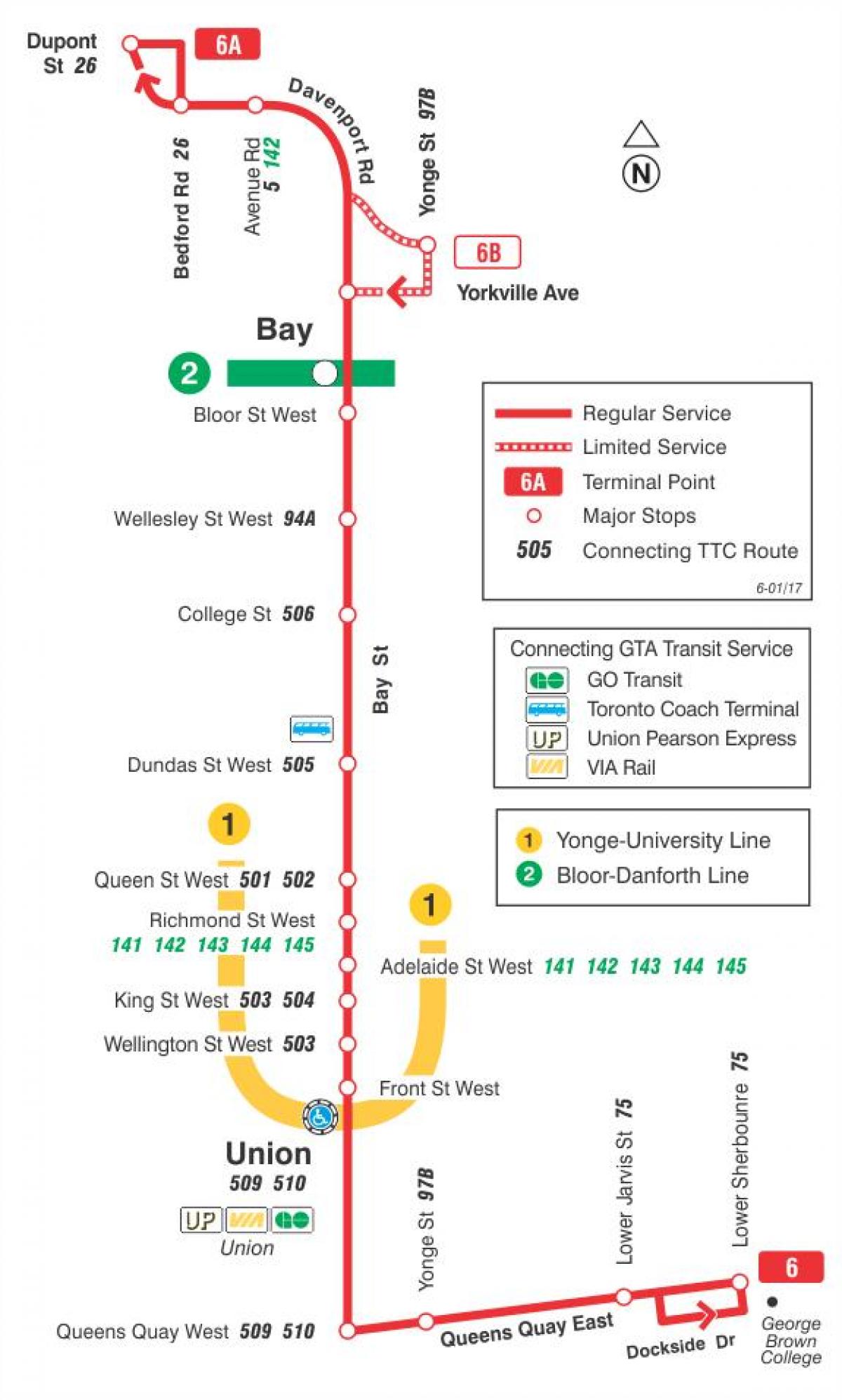 6 Bay, TTC bus route Toronto haritası 