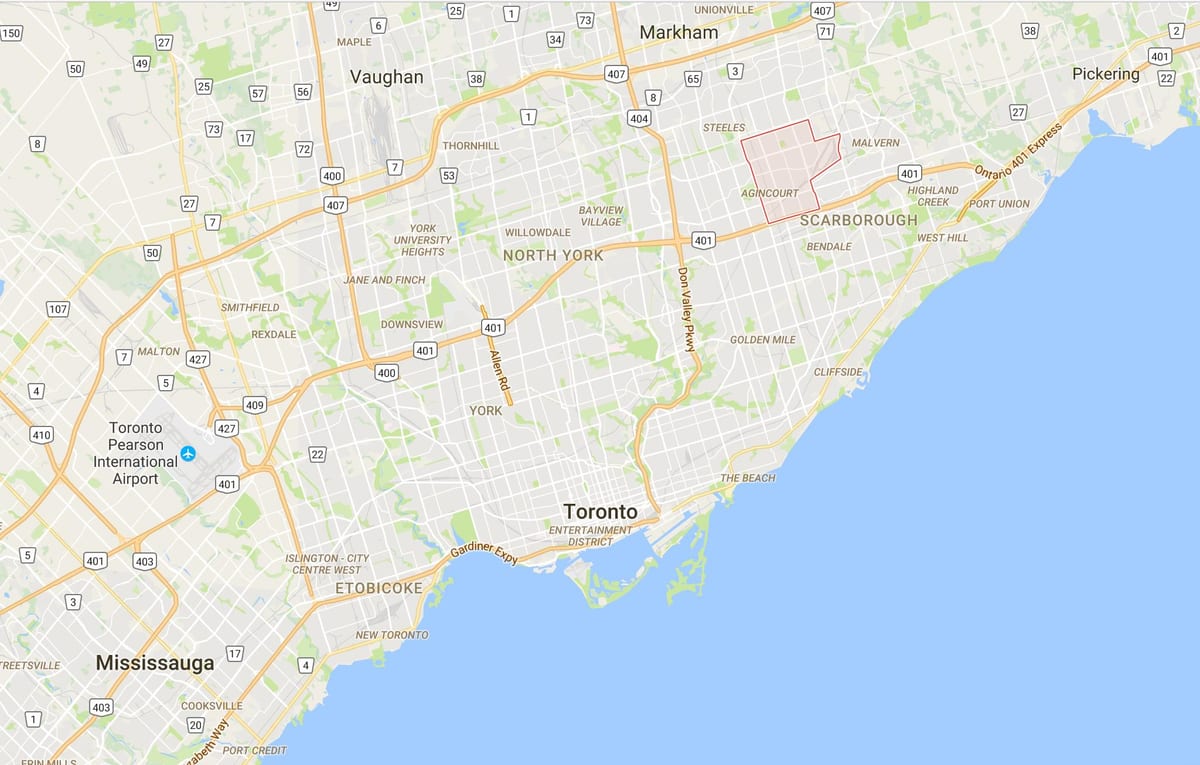 Agincourt ilçe Toronto haritası 