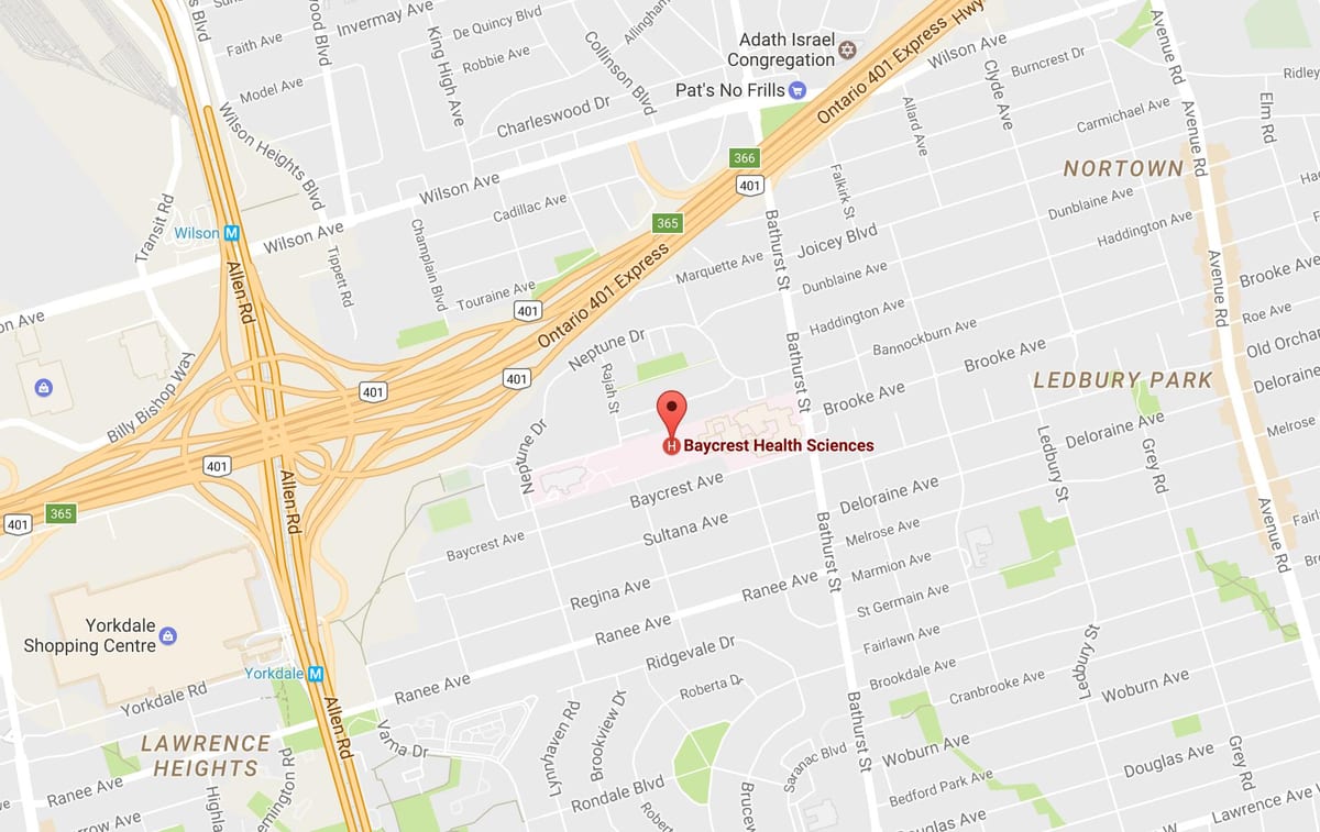 Baycrest Sağlık Bilimleri Toronto haritası 