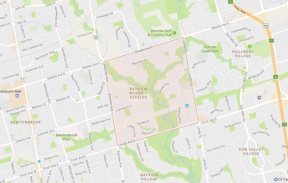 Bayview Woods haritası – Steeles mahalle Toronto
