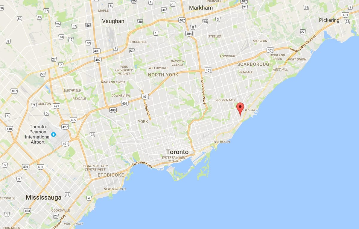 Birch Cliff Heights bölgesinde Toronto haritası 
