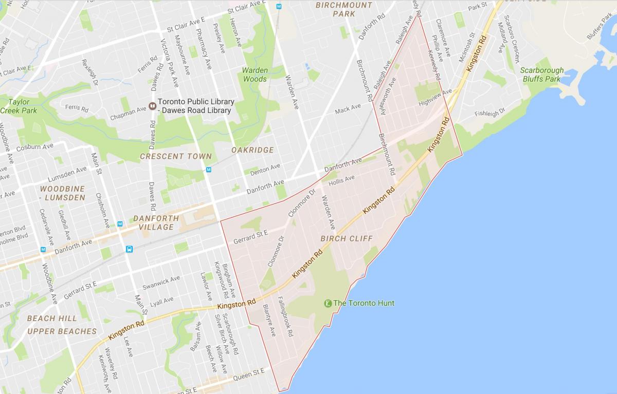 Birch Cliff mahalle Toronto haritası 