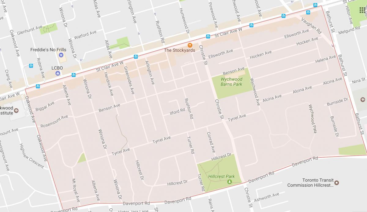 Bracondale Hill mahalle Toronto haritası 