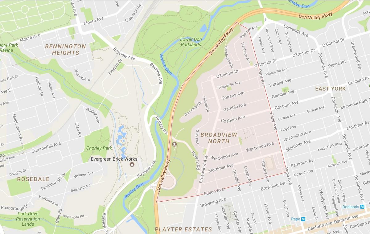 Broadview Kuzey mahalle Toronto haritası 
