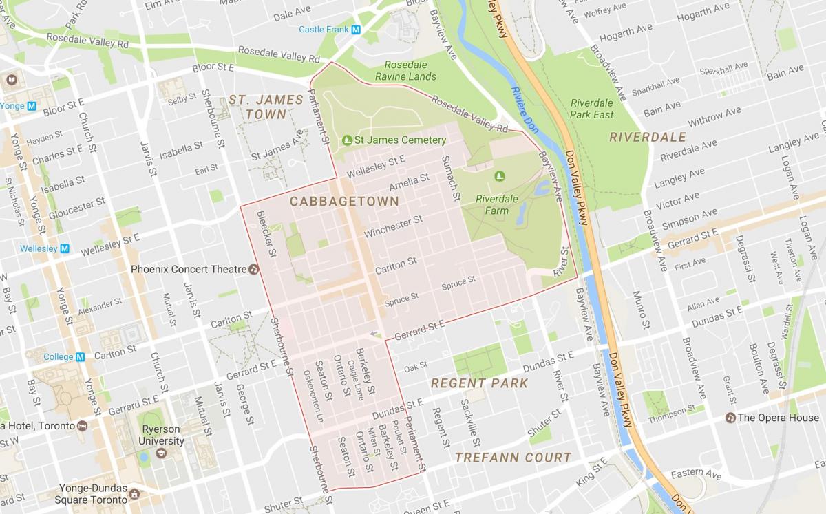 Cabbagetown mahalle Toronto haritası 