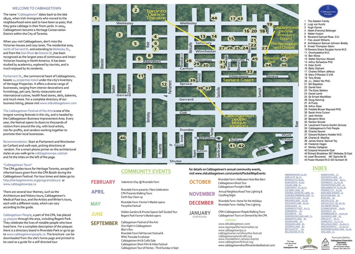 Cabbagetown olaylar Toronto haritası 