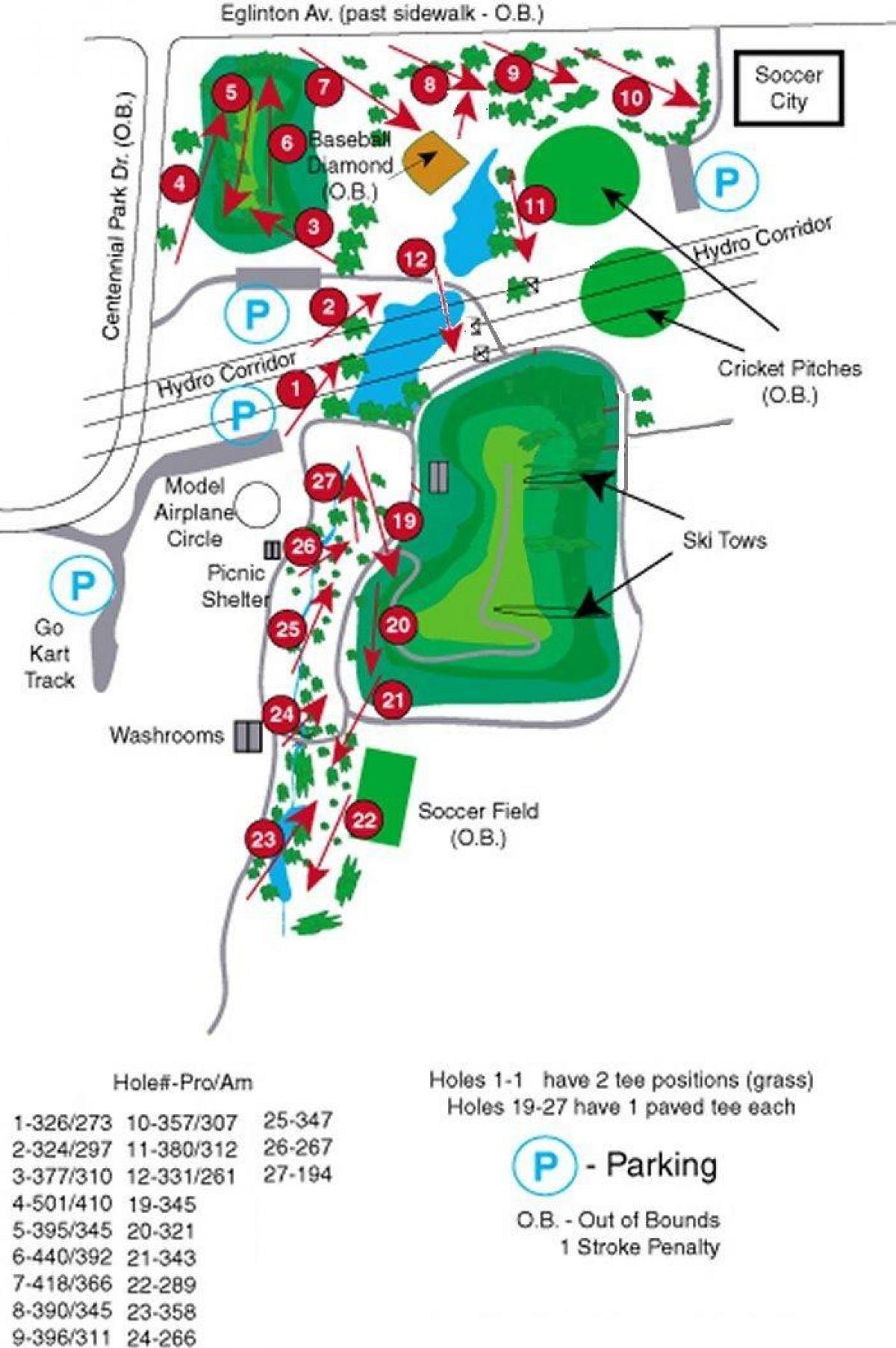Centennial Park golf sahasının harita Toronto