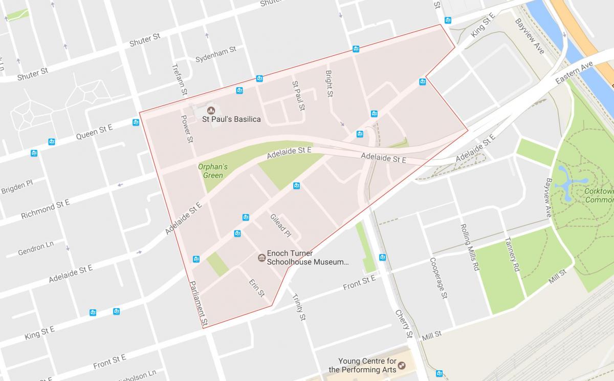 Corktown mahalle Toronto haritası 