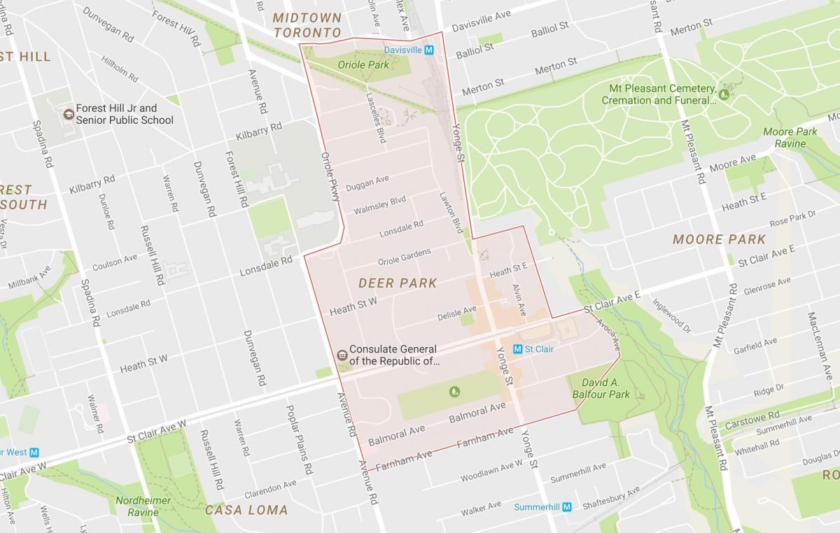 Deer Park mahalle Toronto haritası 
