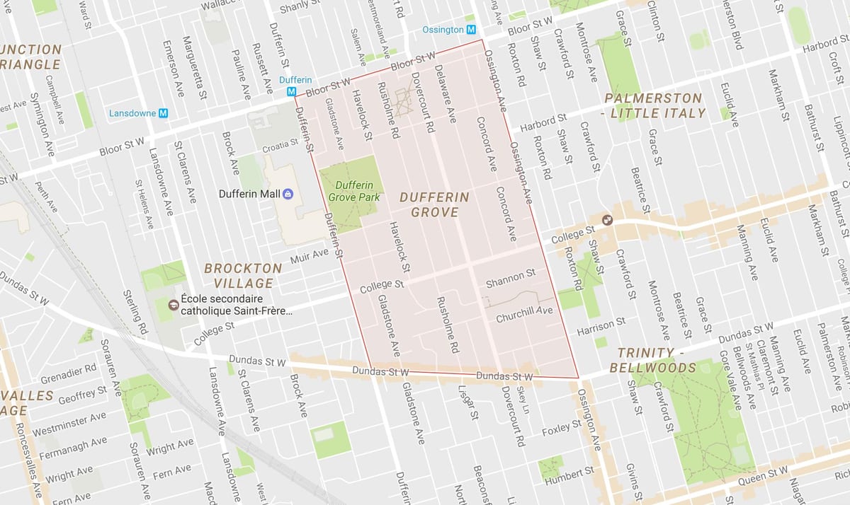 Dufferin Grove, Toronto mahalle haritası 