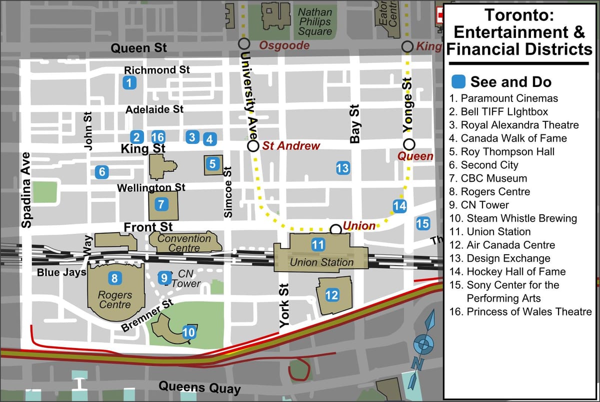 Eğlence ve finans merkezleri harita Toronto