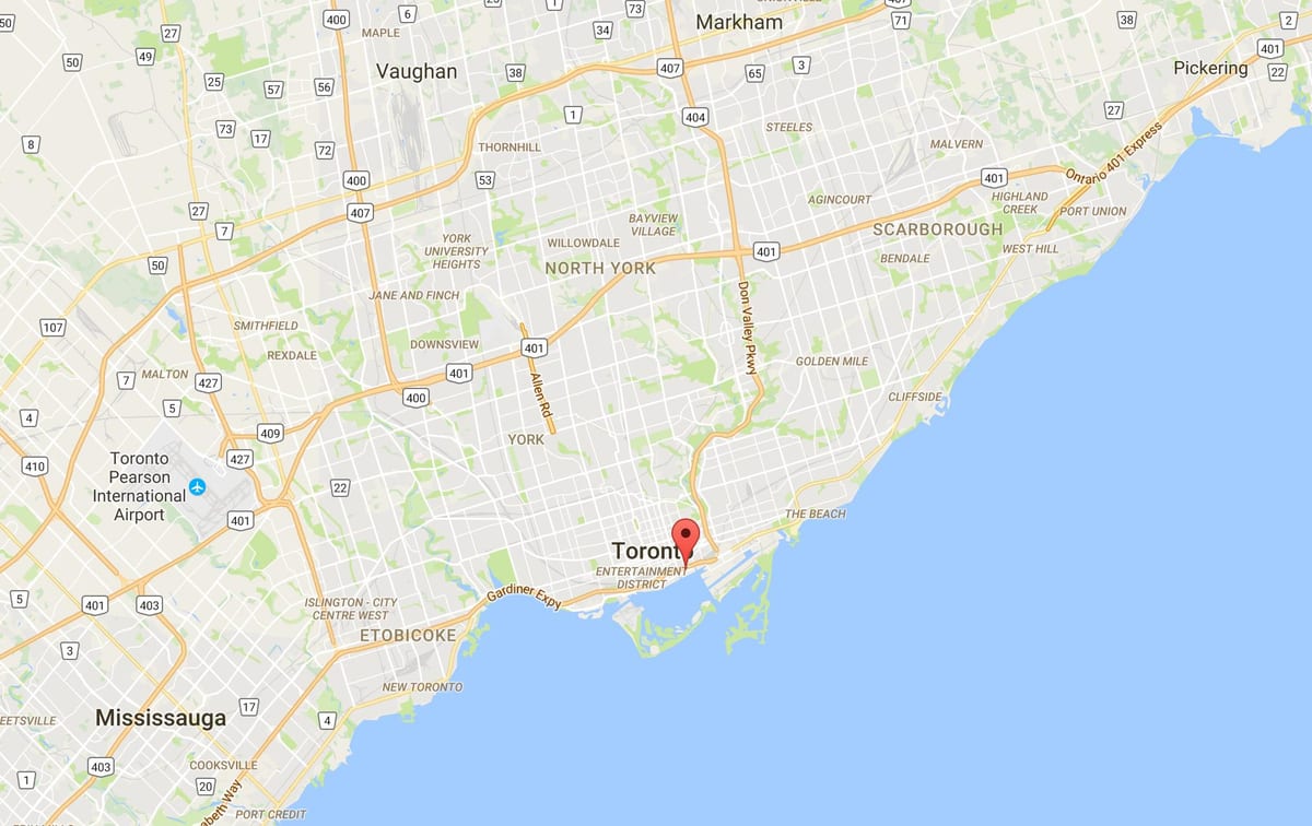 East Bayfront bölgesi Toronto haritası 