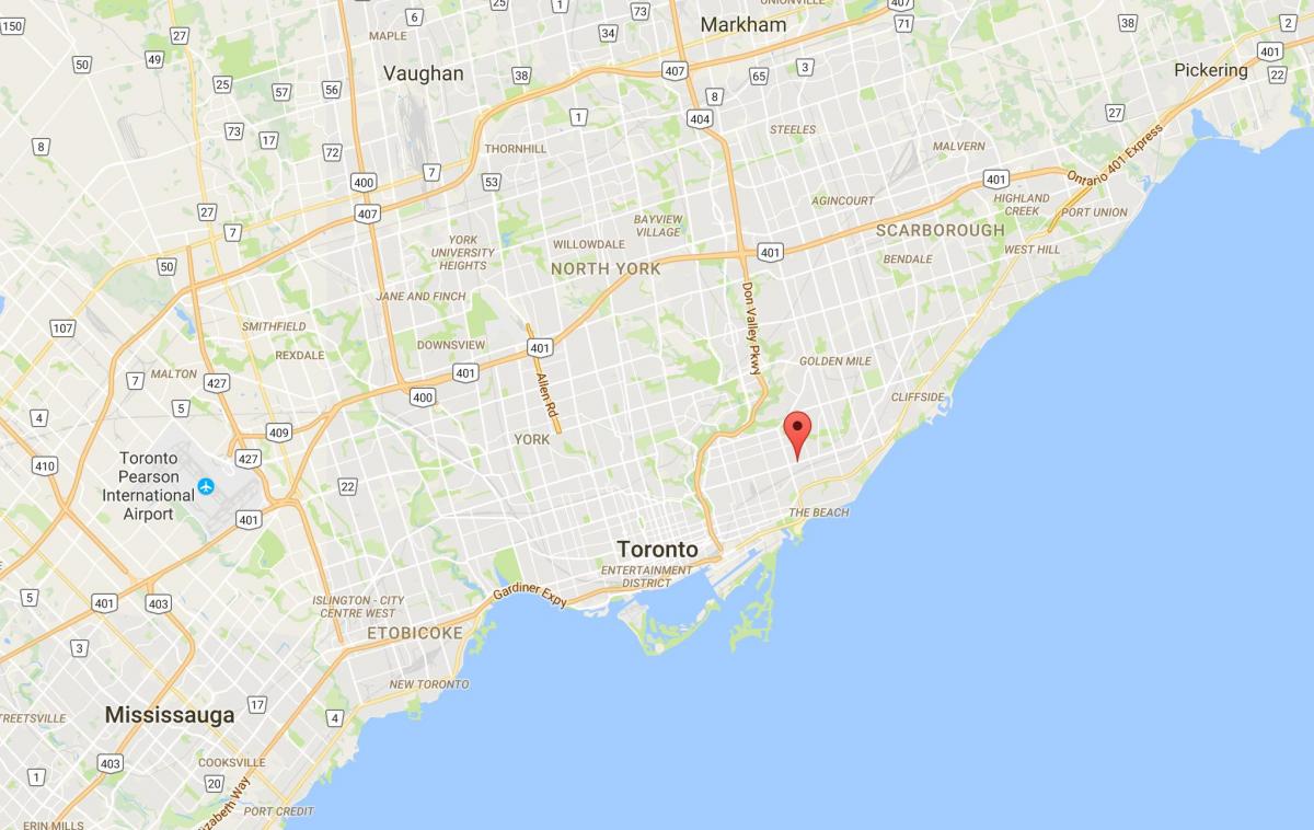 East Danforth, Toronto bölgesi haritası 