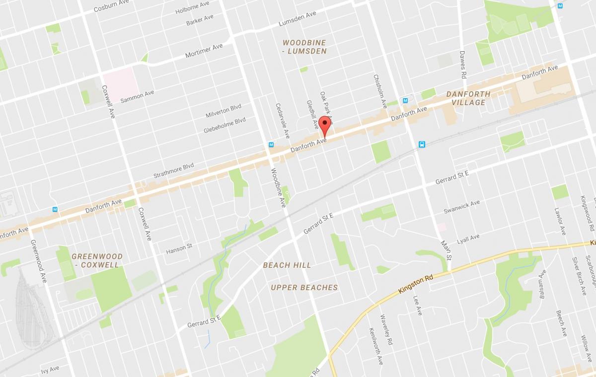 East Danforth mahalle Toronto haritası 