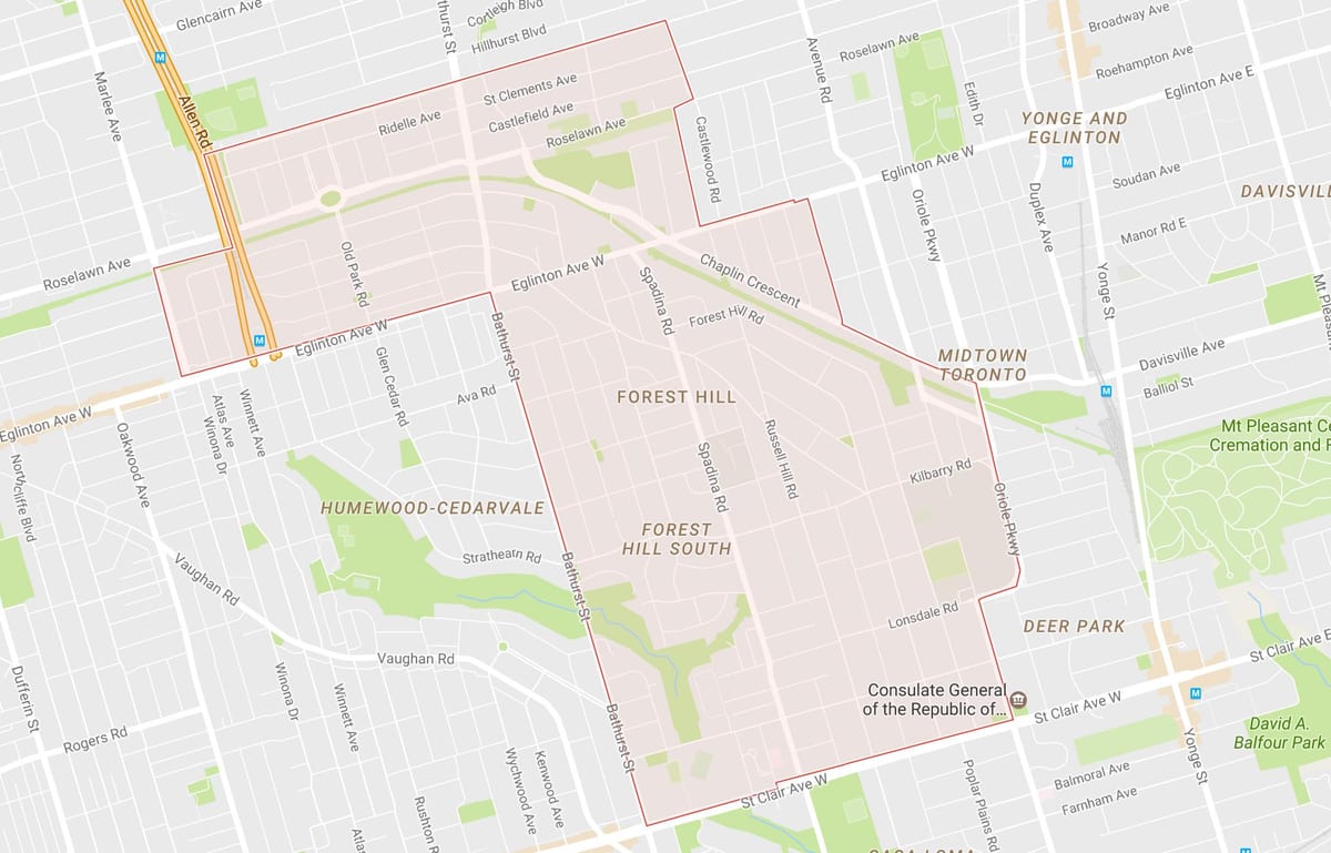 Forest Hill mahalle Toronto haritası 