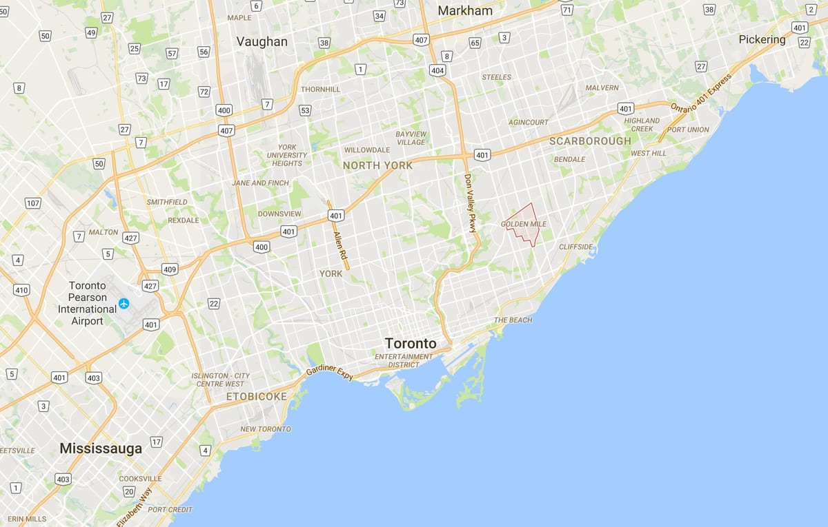 Golden Mile bölgesinde Toronto haritası 