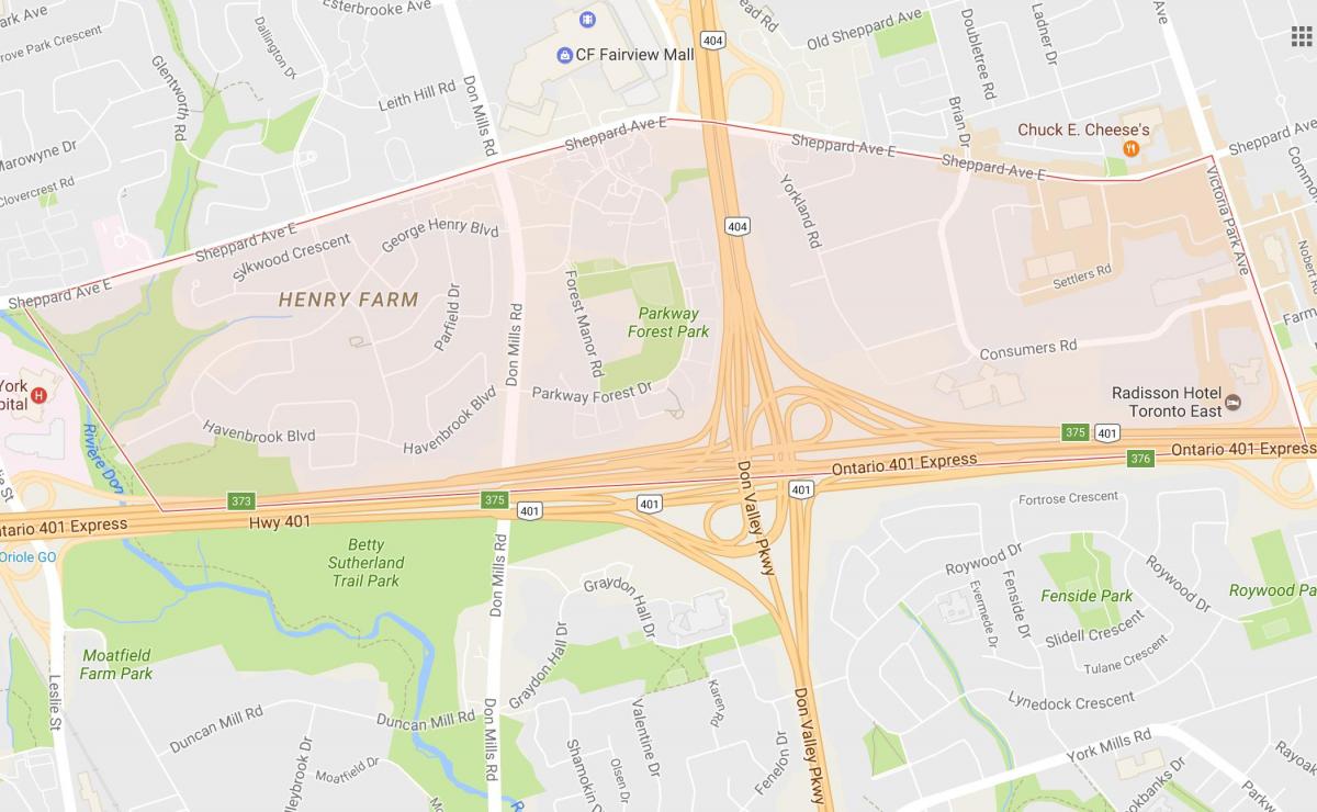 Henry Çiftlik mahalle Toronto haritası 