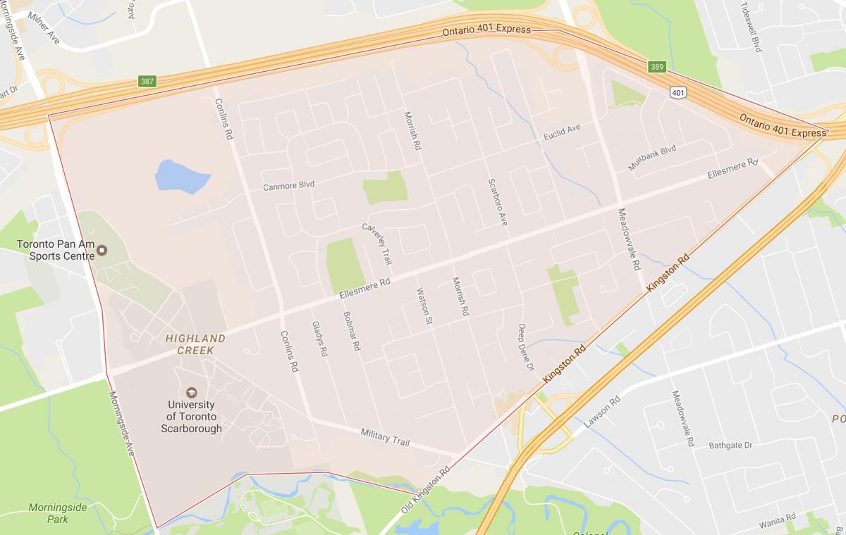 Highland Creek mahalle Toronto haritası 