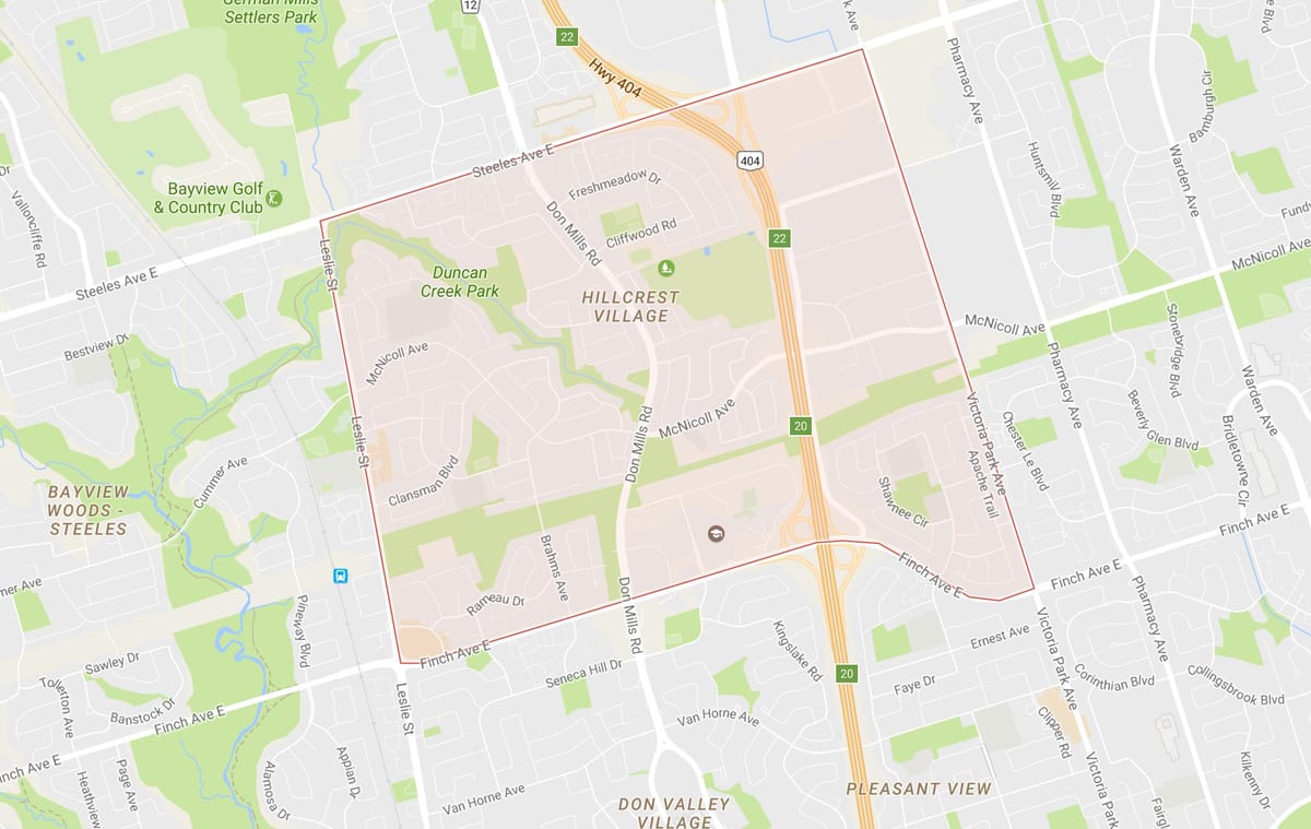 Hillcrest Village mahalle Toronto haritası 