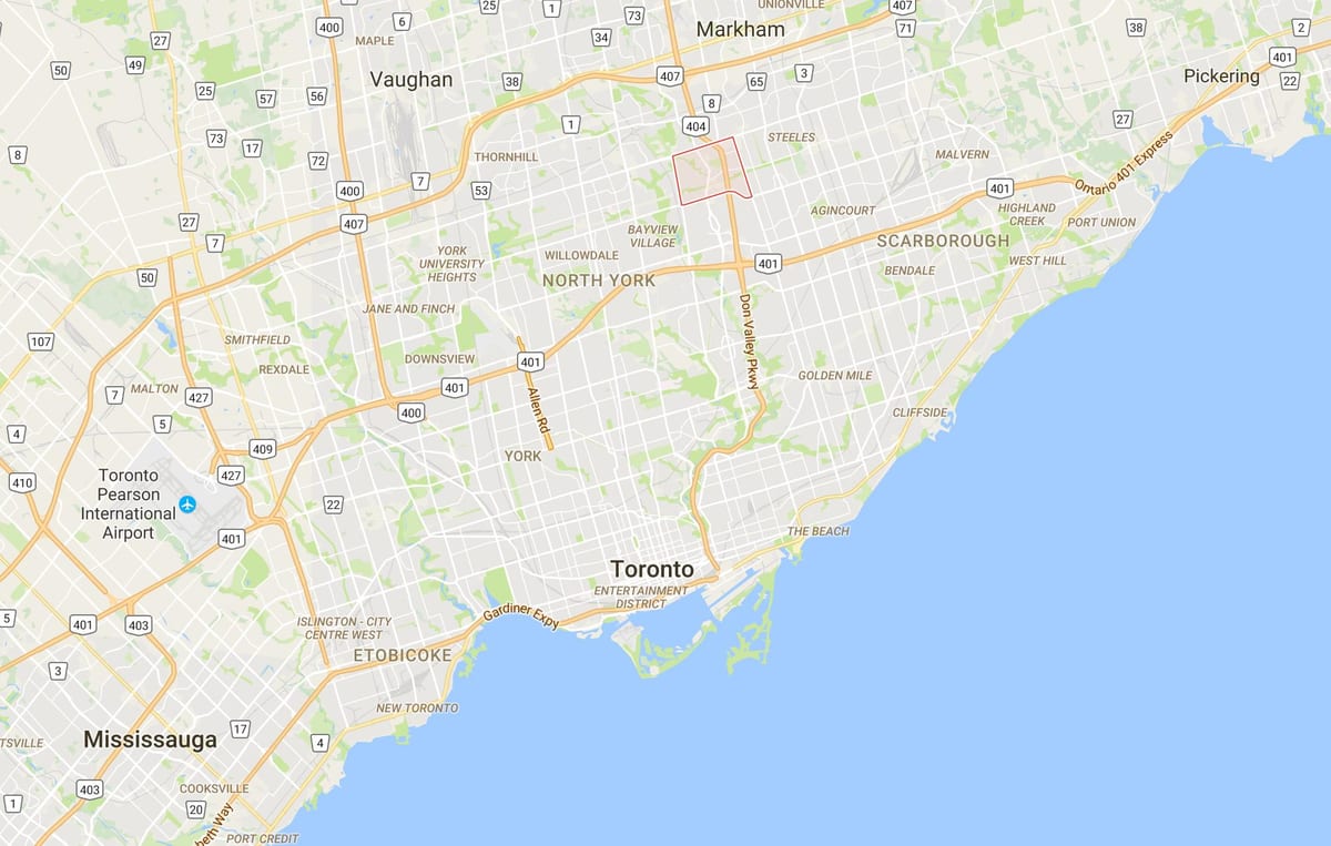 Hillcrest Village bölgesinde Toronto haritası 