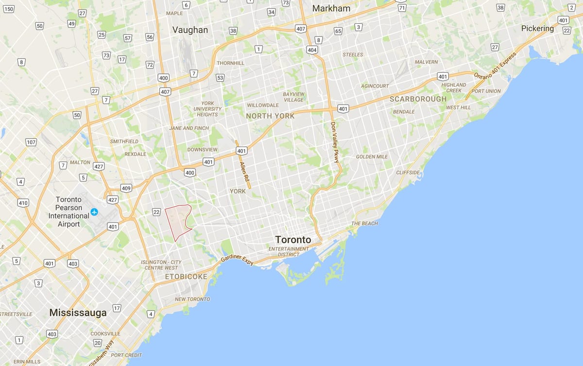Humber Valley Village bölgesinde Toronto haritası 