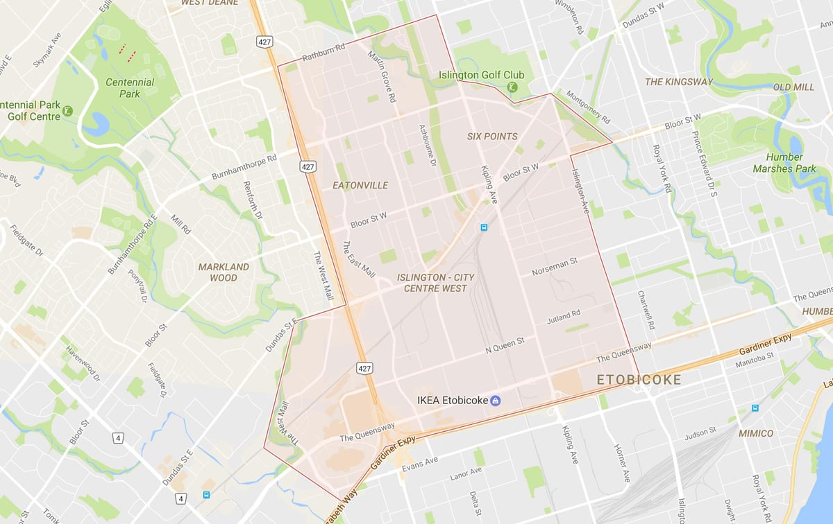 Islington haritası-Şehir Merkezi Batı mahalle Toronto