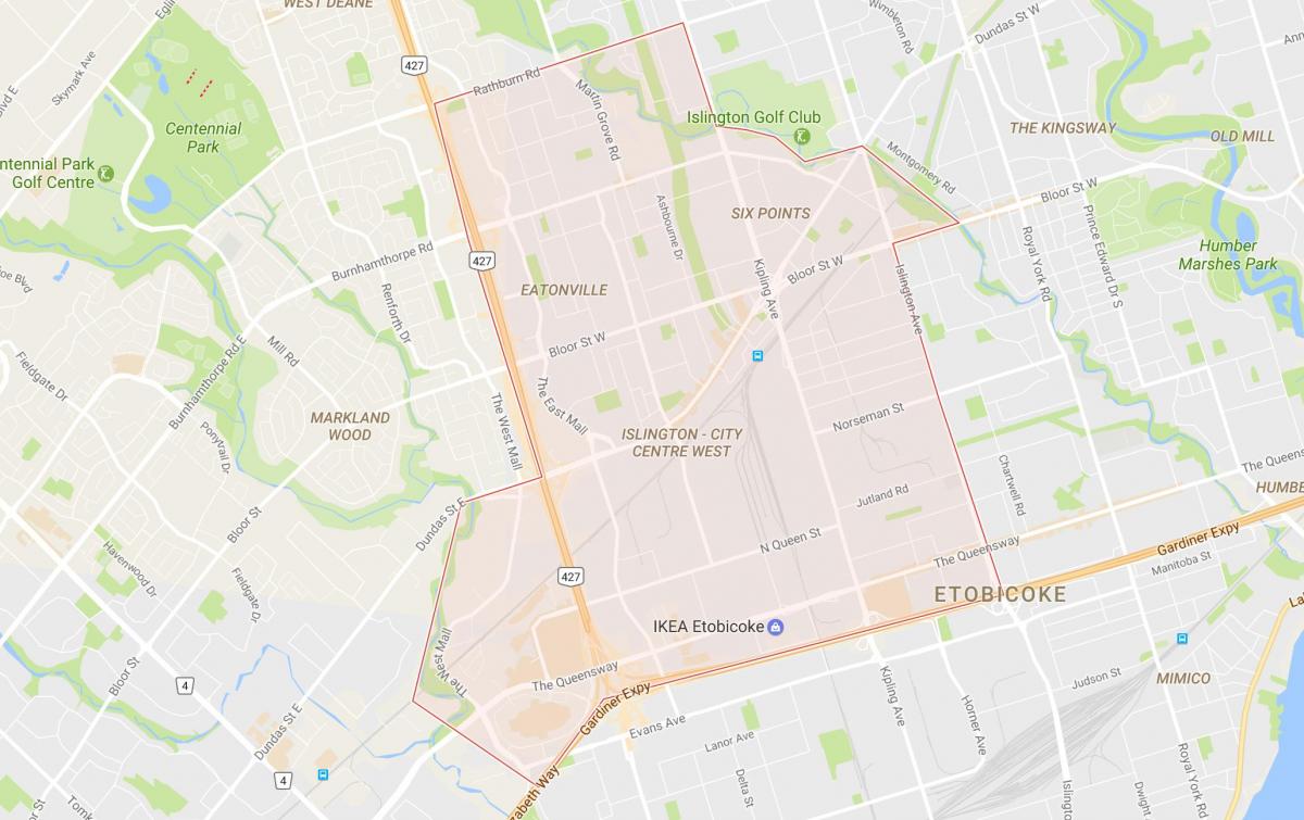 Islington haritası-Şehir Merkezi Batı mahalle Toronto