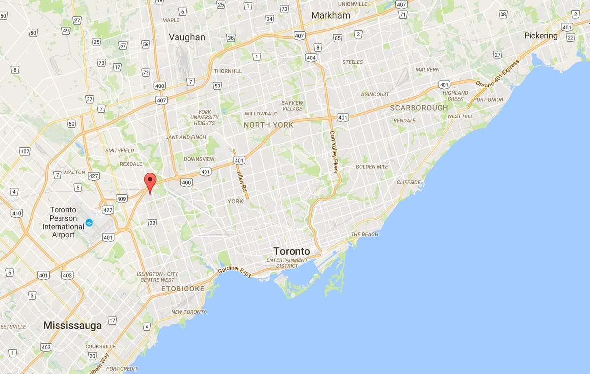 Kingsview Village bölgesinde Toronto haritası 