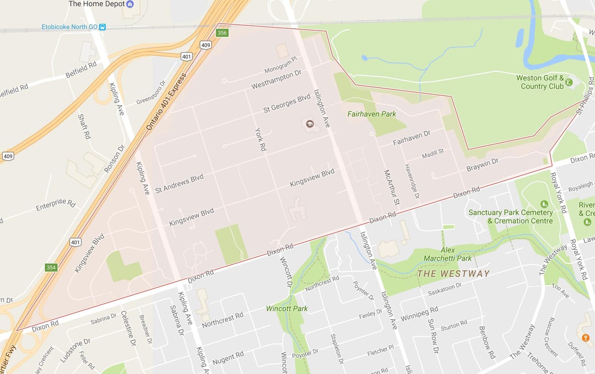 Kingsview Village mahalle Toronto haritası 