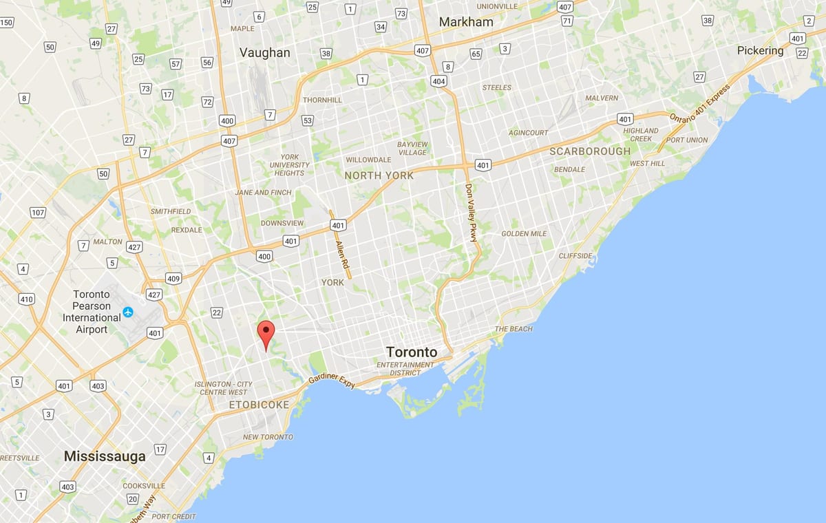 Kingsway bölge Toronto haritası 
