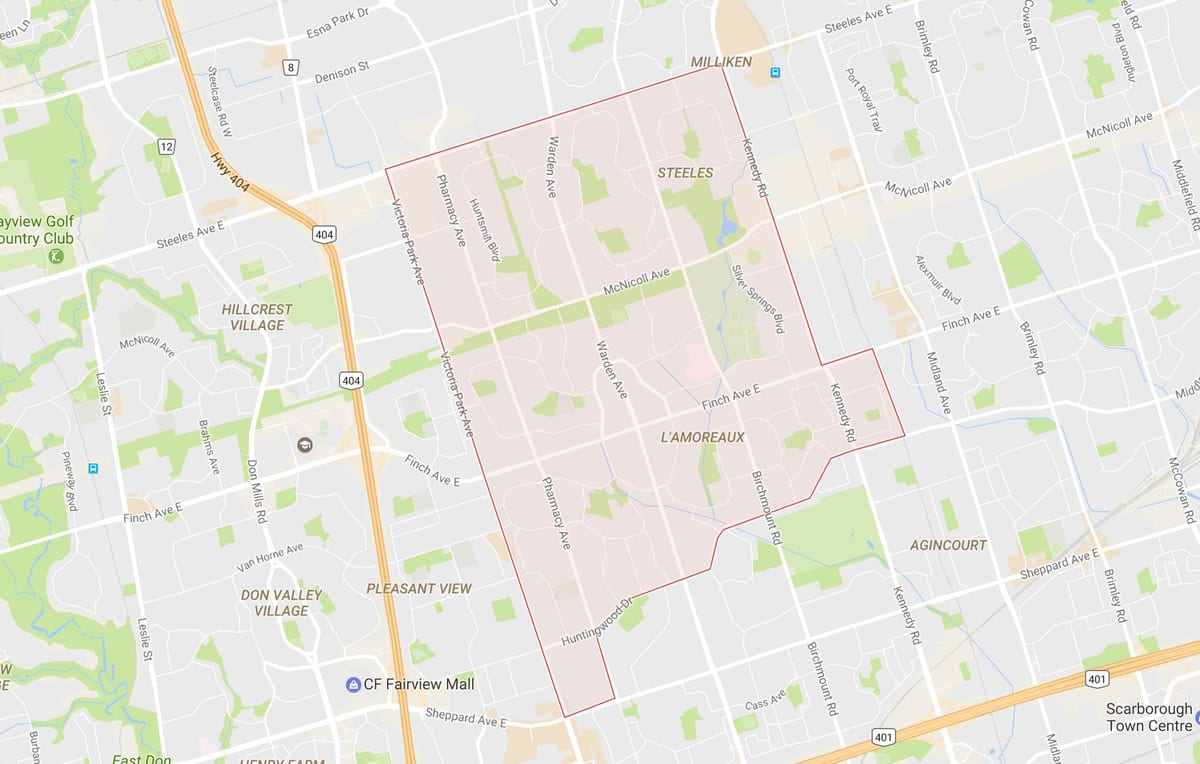 L'Amoreaux mahalle Toronto haritası 