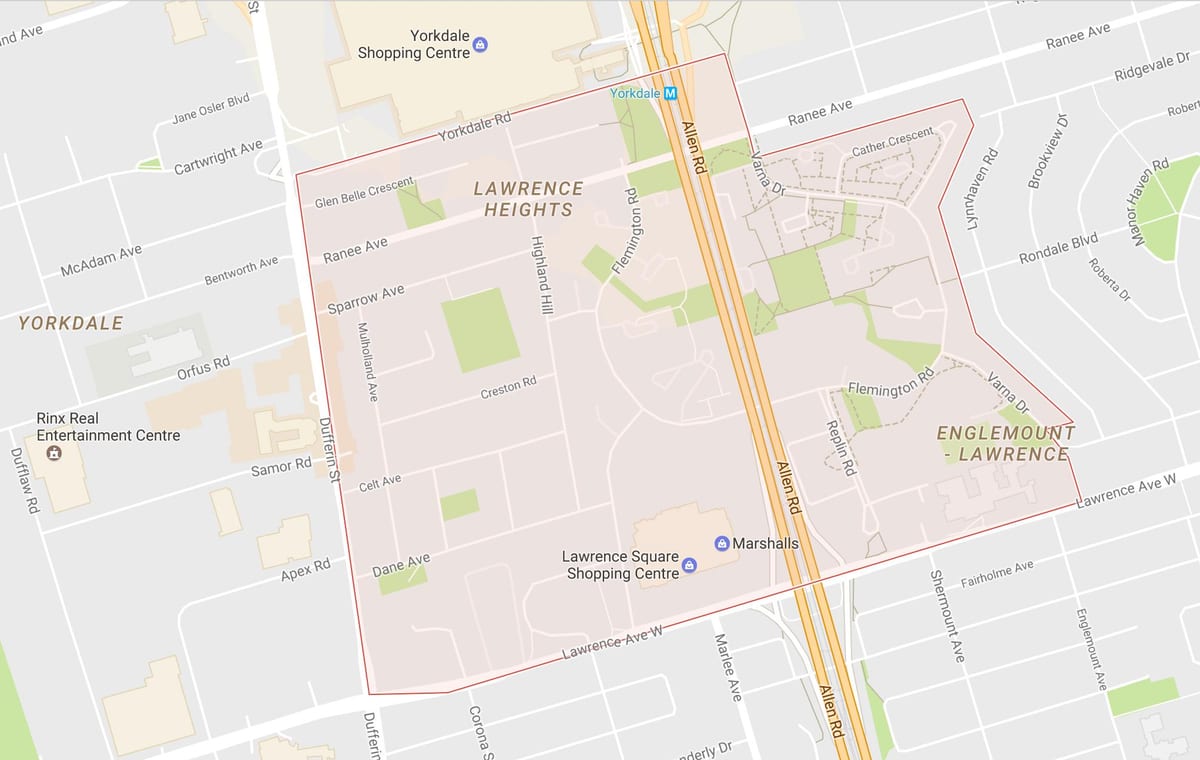 Lawrence Heights mahalle Toronto haritası 