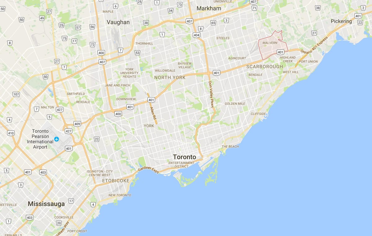 Malvern bölgesinde Toronto haritası 