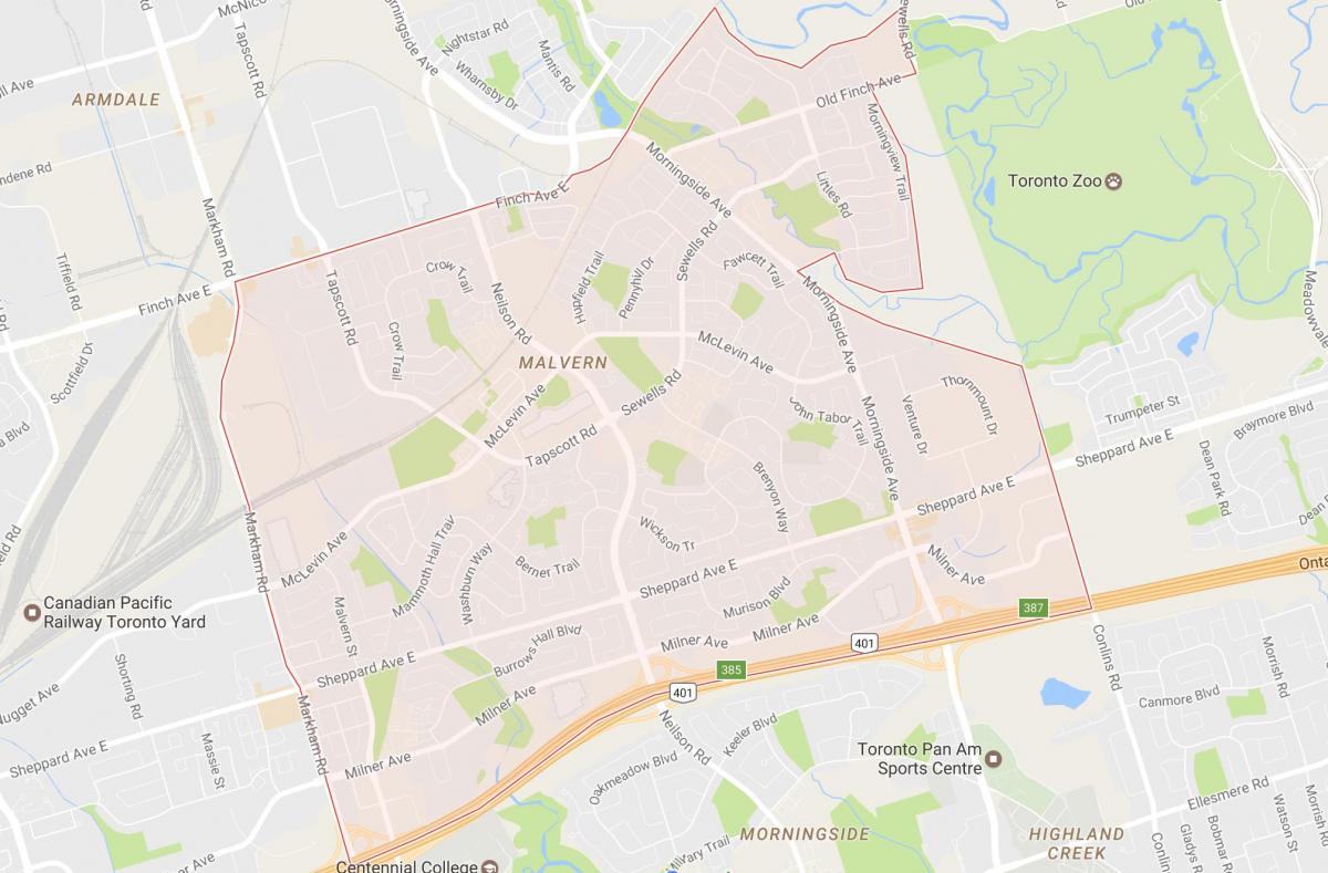 Malvern mahalle Toronto haritası 