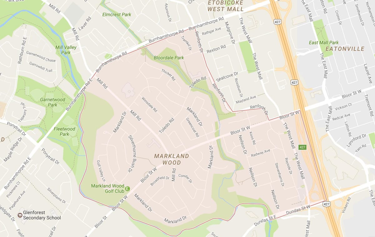 Markland Wood mahalle Toronto haritası 