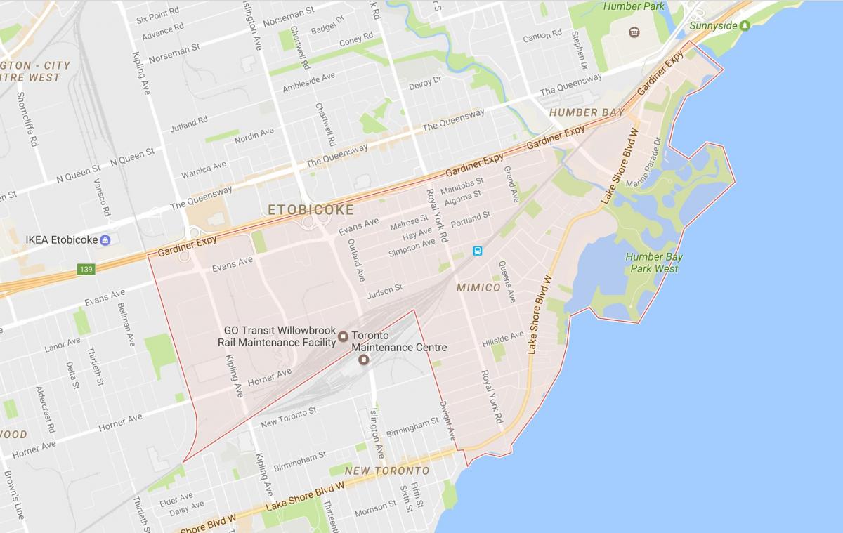 Mimico mahalle Toronto haritası 