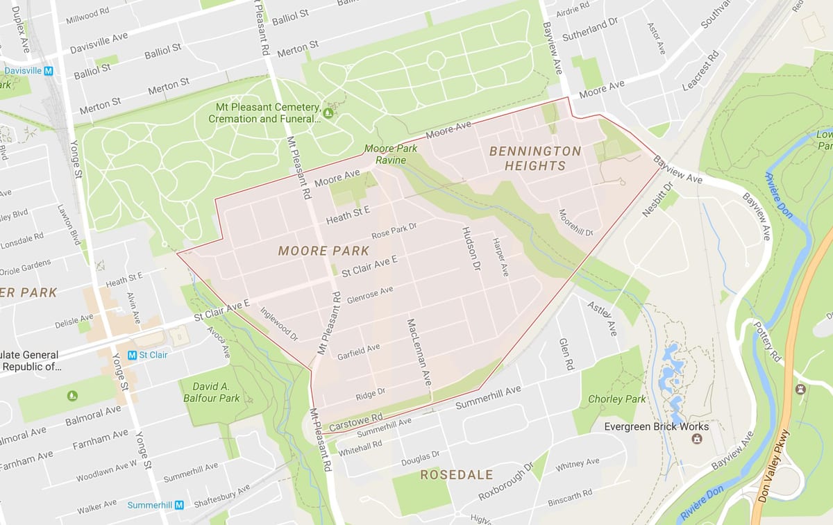 Moore Parkı mahalle Toronto haritası 