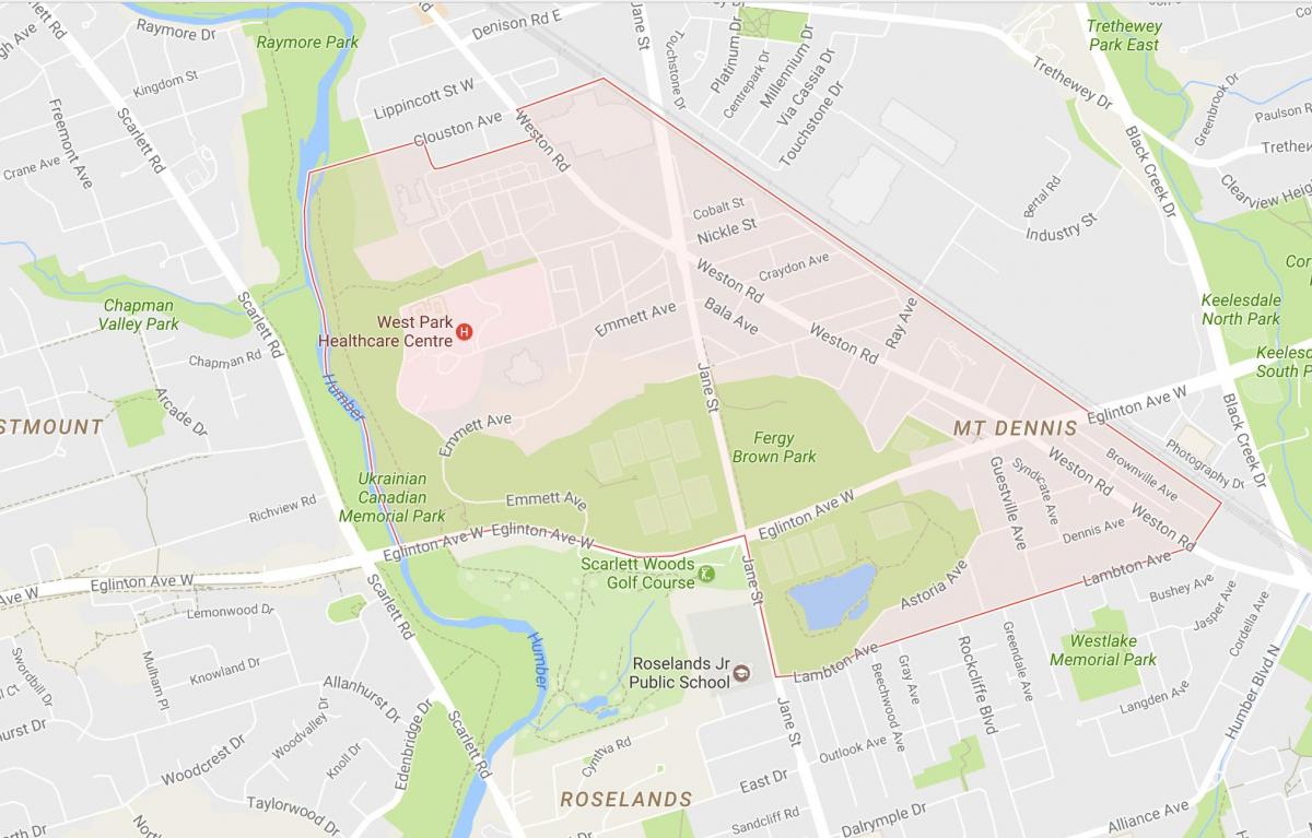 Mount Dennis mahalle Toronto haritası 