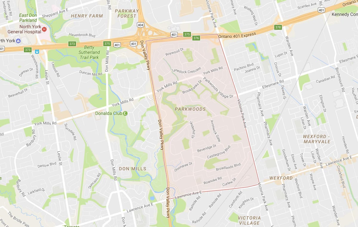 Parkwoods haritası mahalle Toronto