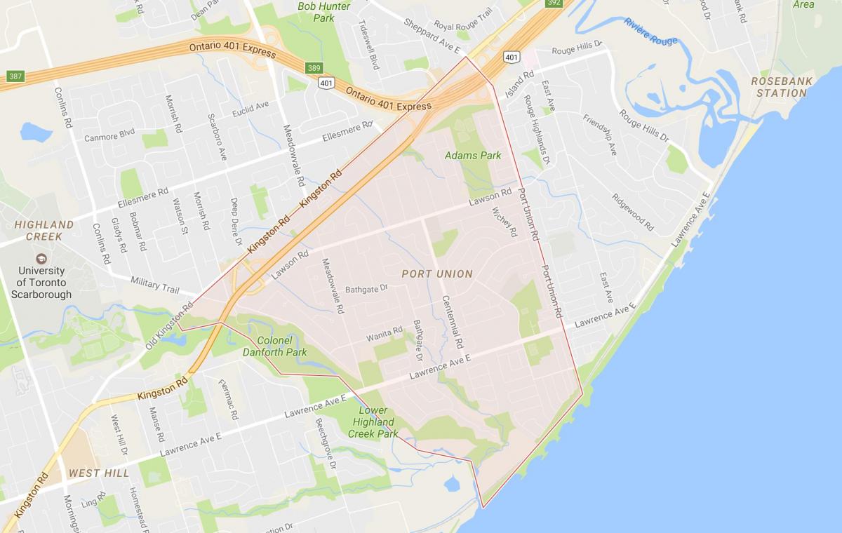 Port Union mahalle Toronto haritası 