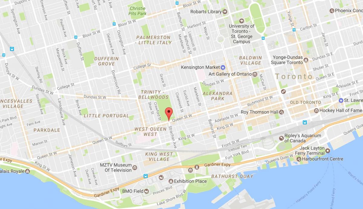 Queen Street haritası Batı mahalle Toronto