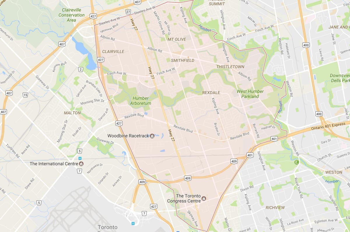 Rexdale mahalle Toronto haritası 