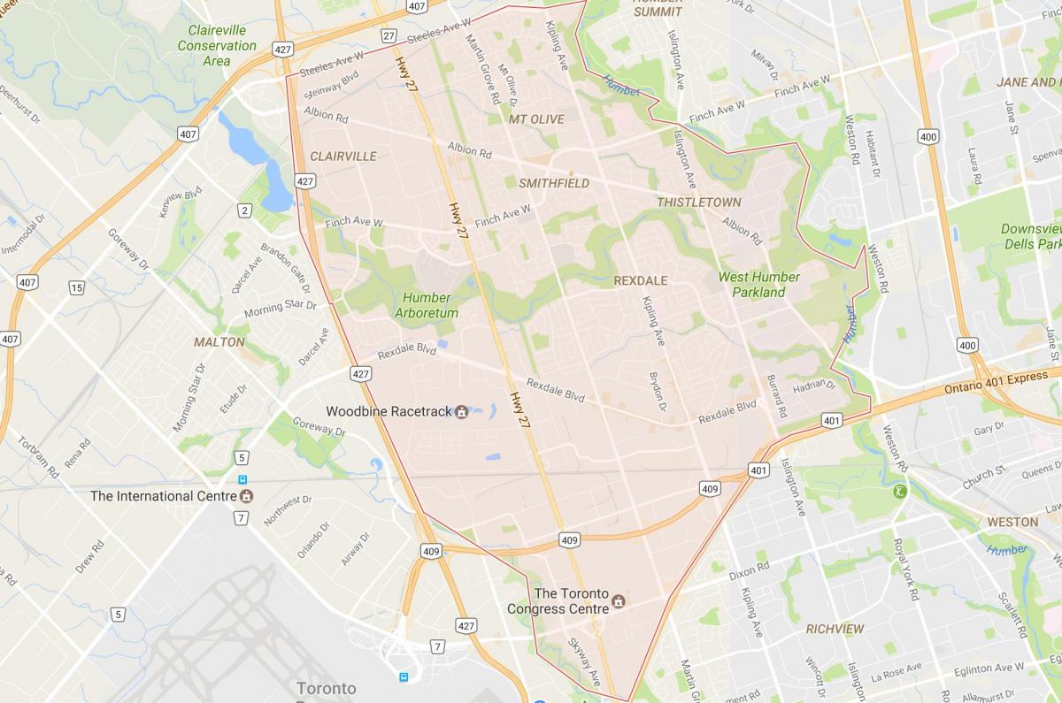 Rexdale mahalle Toronto haritası 