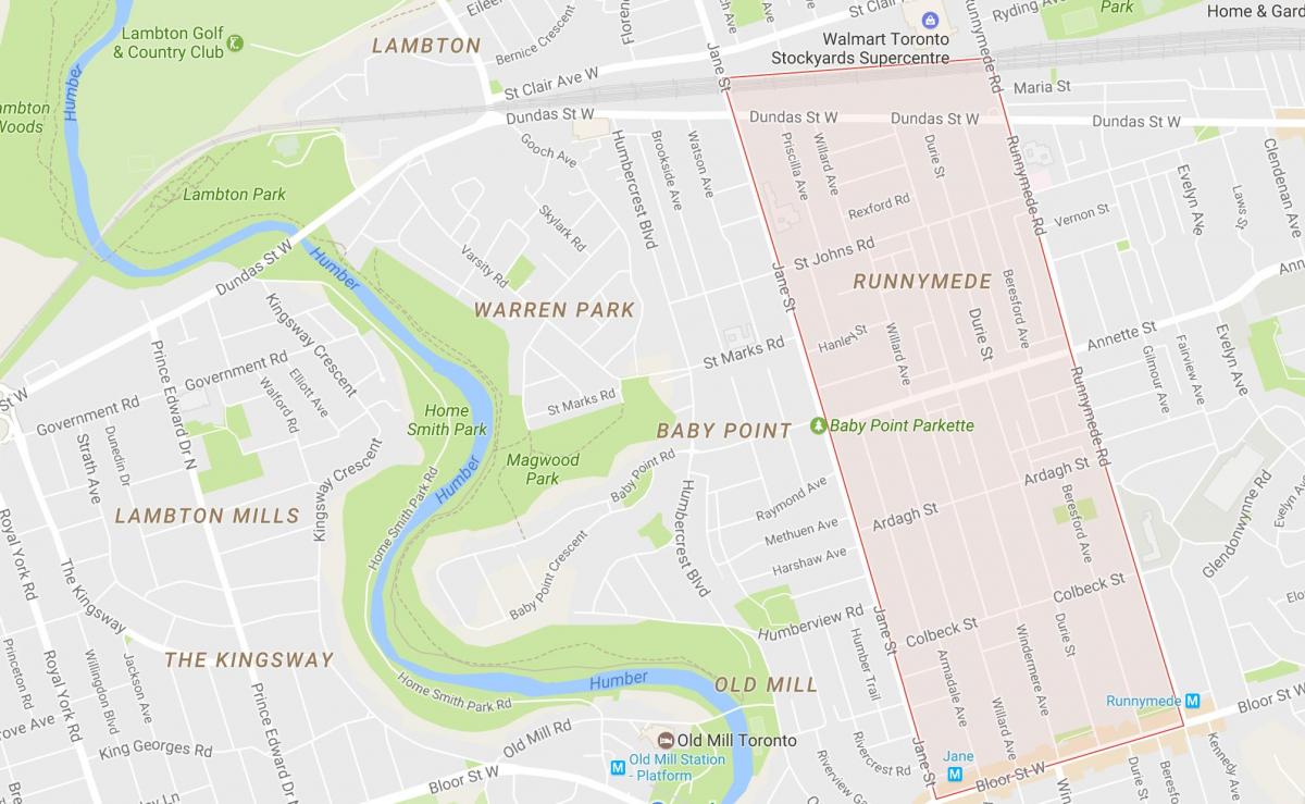 Runnymede mahalle Toronto haritası 