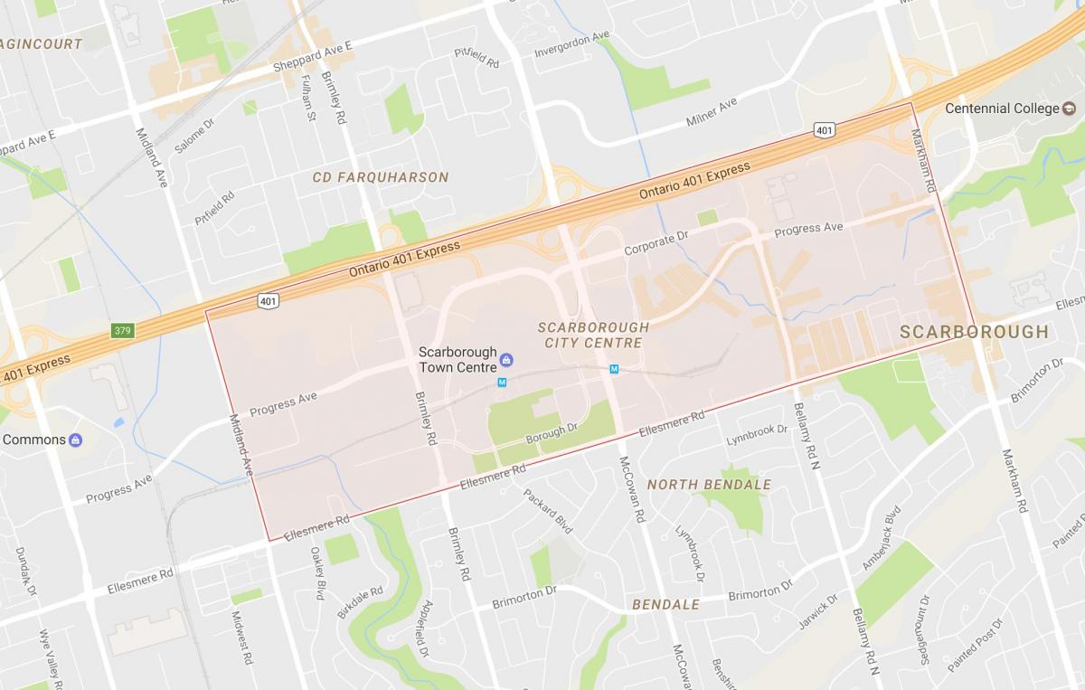 Scarborough Şehir Merkezi mahalle Toronto haritası 