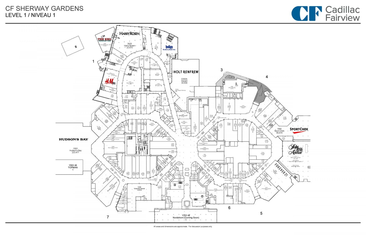 1 Sherway haritası Bahçeleri seviyesi 